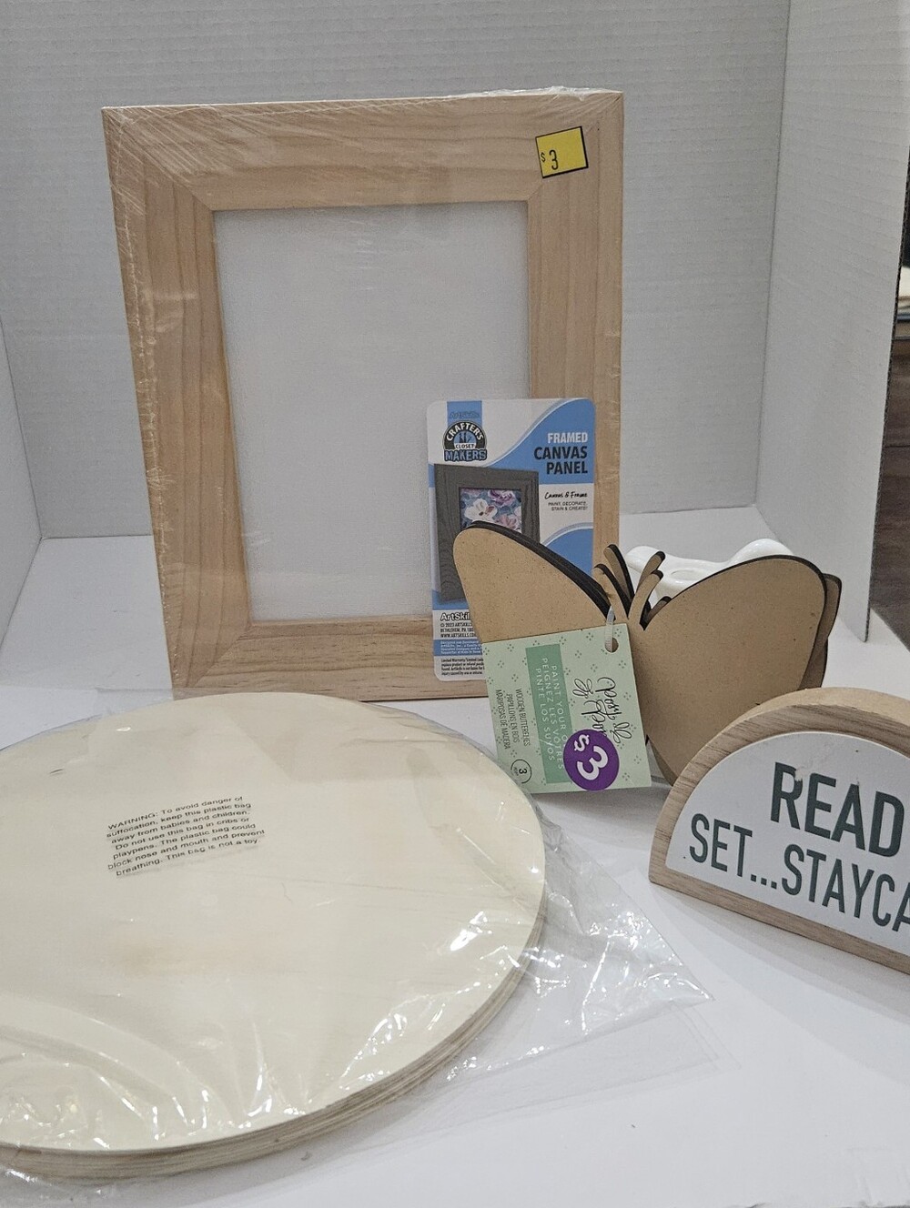 DIY Unfinished Wood Blanks & Canvas Panel Lot of 4 - Craft Room Clean Out